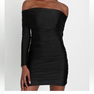 Lulus black off the shoulder ruched mini dress